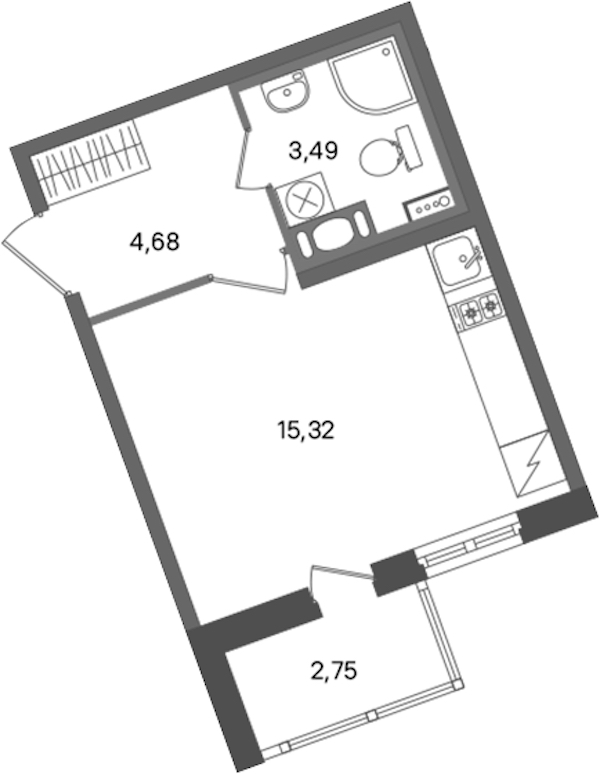 Квартира студия 23.49 м², 3/11 эт., ЖК «ПАТИО. Уютный квартал»